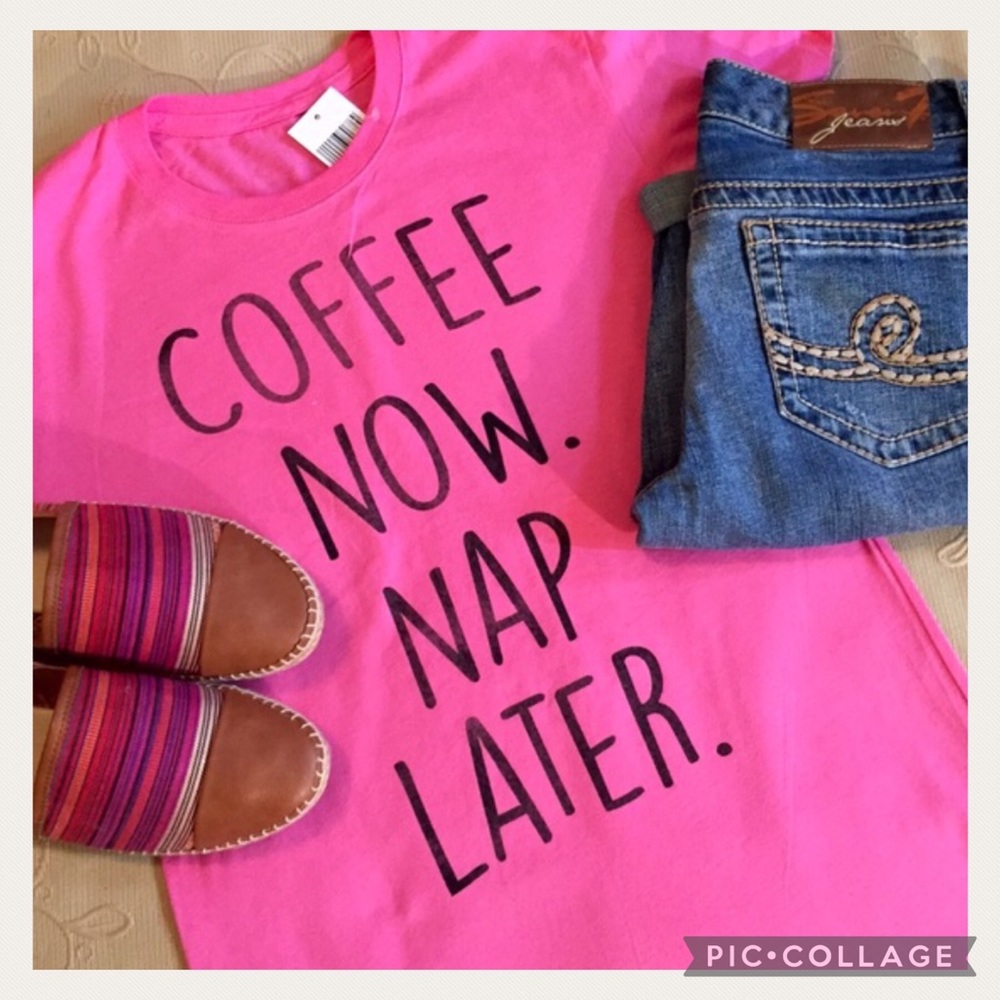 NEW! Pretty Pink & Black Coffee Tee Size M